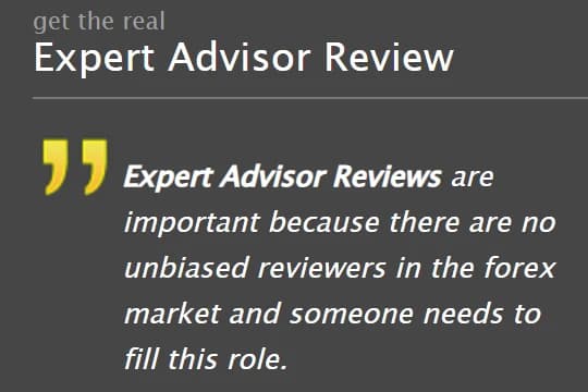 The review column of Forex Robot Nation’s home page in March 2010, headed Expert Advisor Review, with the sentence quoted beside it